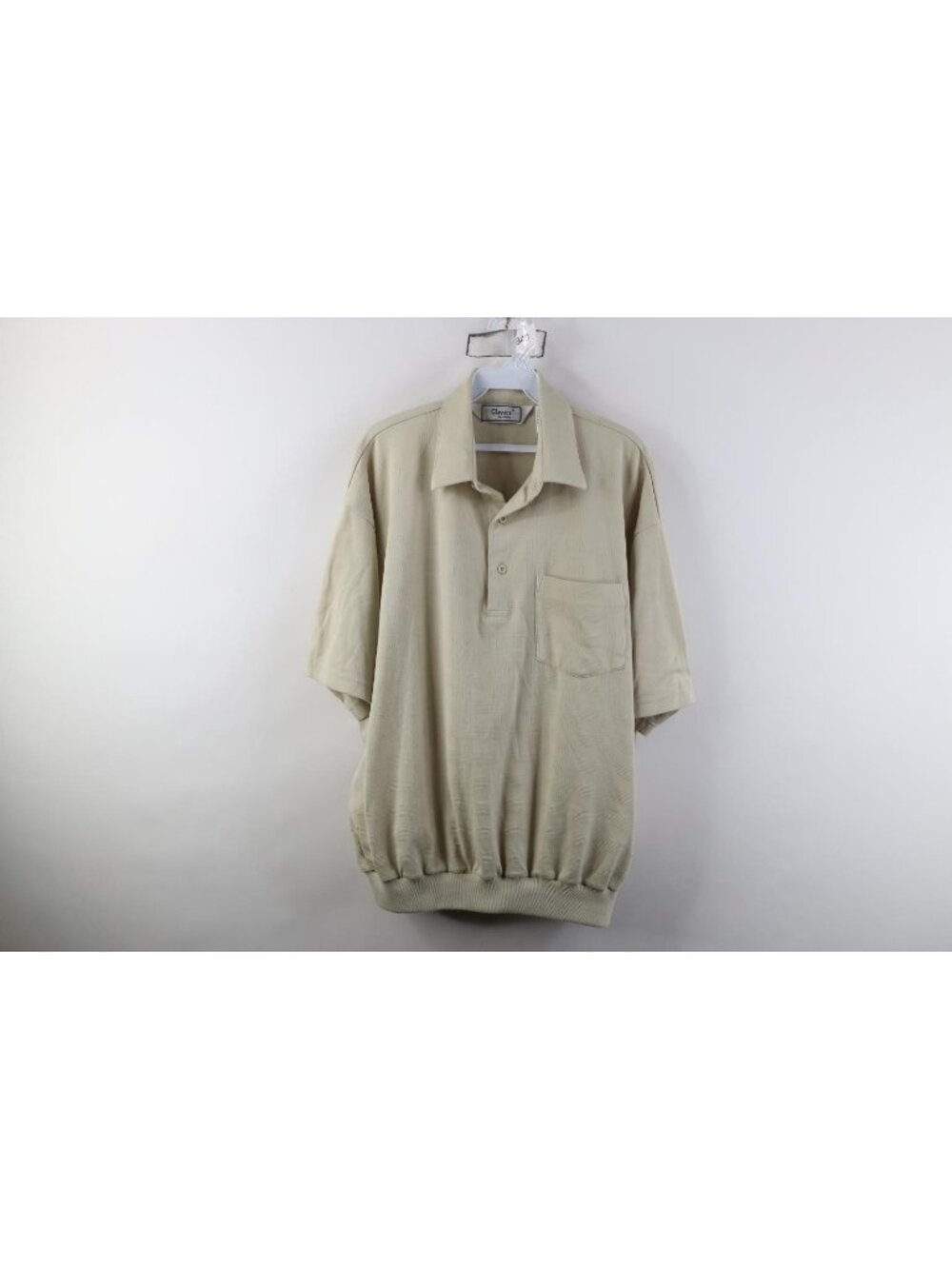 Vintage 90s Streetwear Mens XL Boxy Fit Checkered Knit Pullover Polo Shirt Beige
